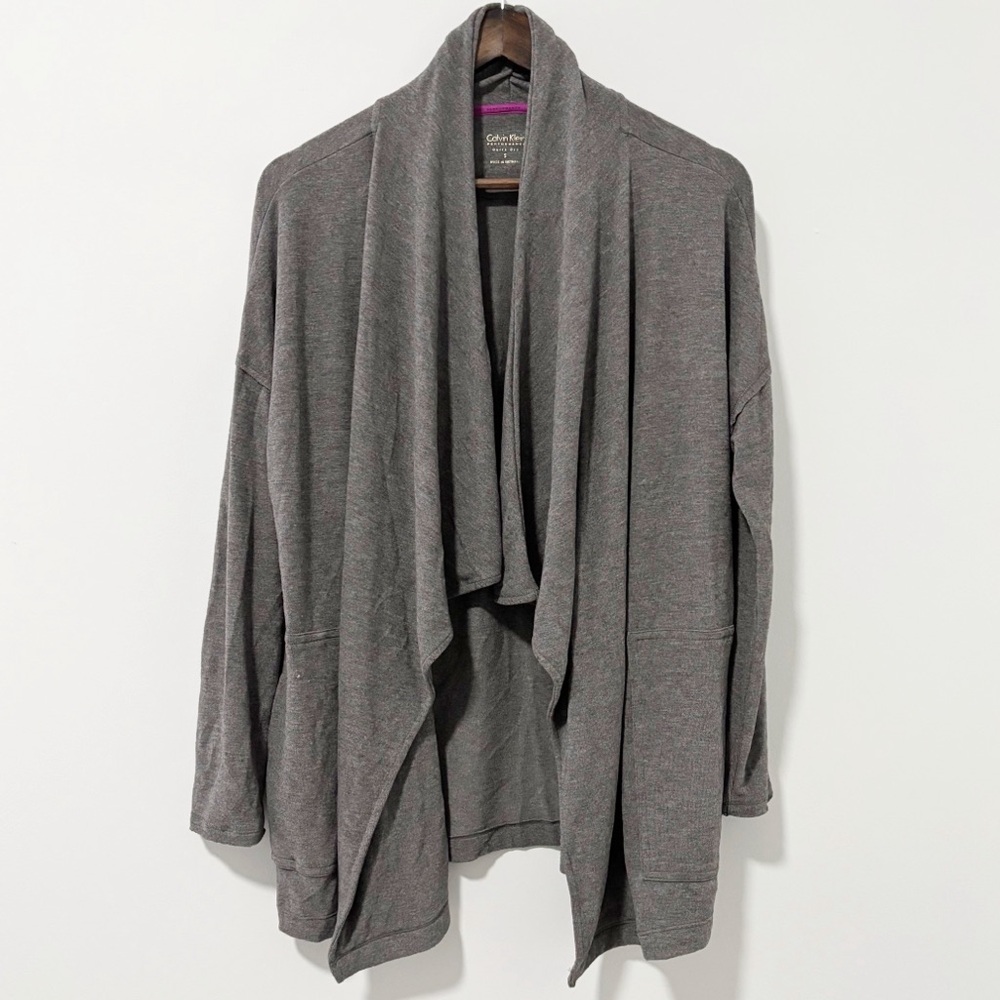 Calvin Klein Womens Performance Cardigan Draped Open Front Gray Size Small Shrug